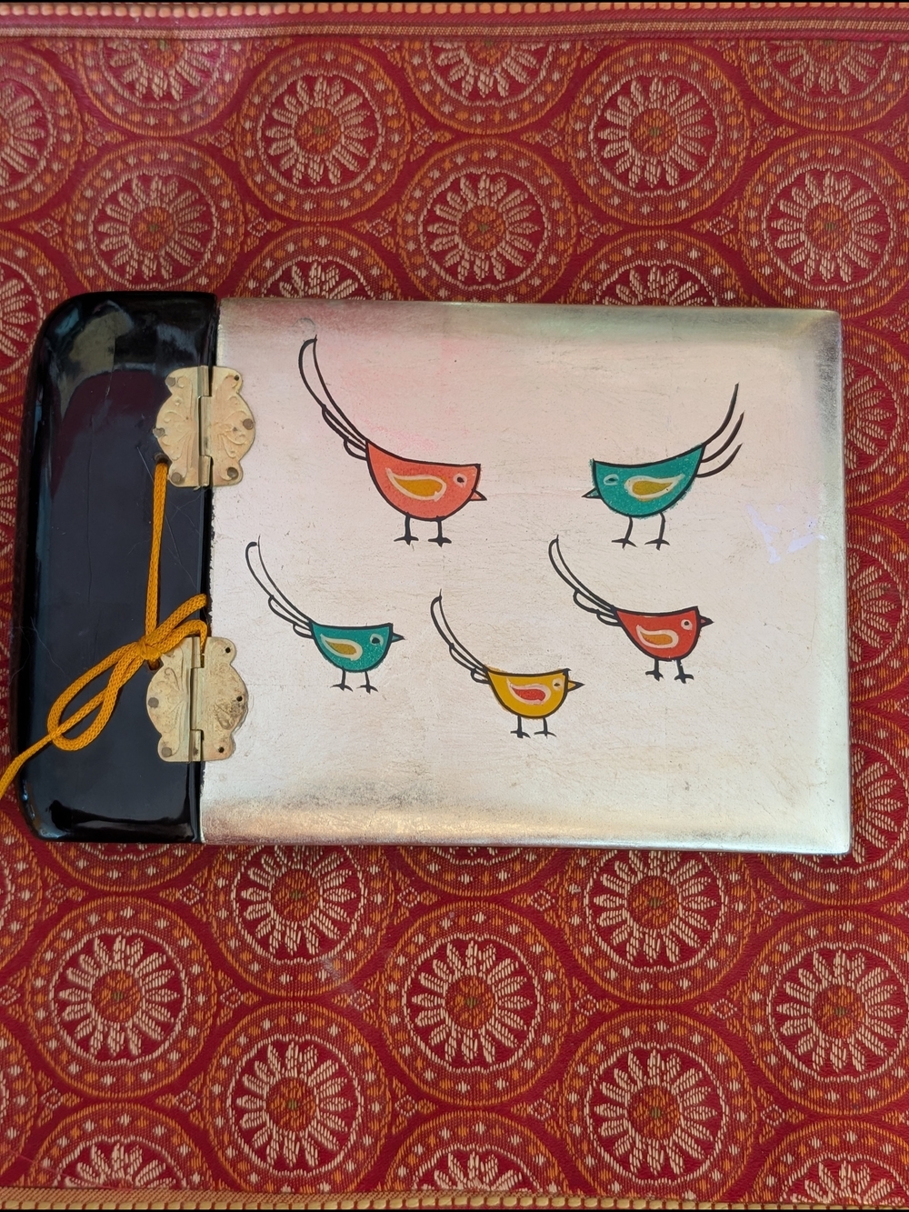 Vintage 1950s Hand Painted Lacquer Bird Photo Album Hinged Rare